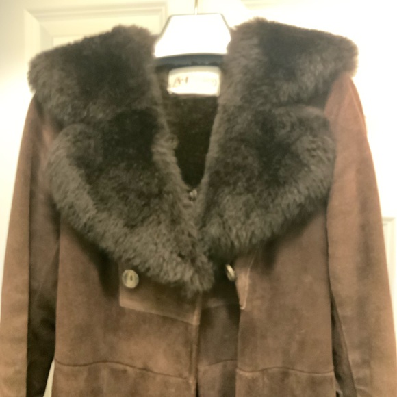 Dark Brown Shearling Full Length Coat - Picture 3 of 12